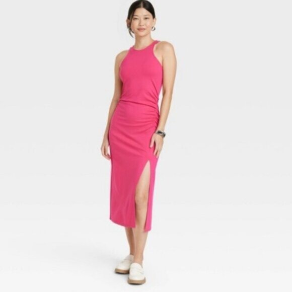 Target A New Day Women's Pink Sleeveless Ruched Ponte Maxi Dress Size Large - Picture 1 of 6